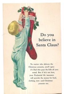 DO YOU BELIEVE IN SANTA CLAUS? Prudential Insurance Co Advertisement Postcard DB - Picture 1 of 2