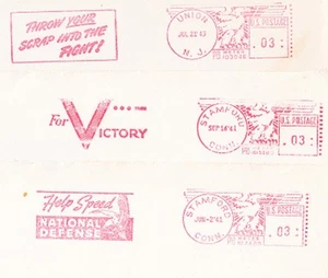 WWII Patriotic PICTORIAL METER MAIL MINI COLLECTION 3 Partial Fronts:4143 #13 9x - Picture 1 of 2