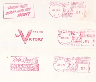 WWII Patriotic PICTORIAL METER MAIL MINI COLLECTION 3 Partial Fronts:4143 #13 9x - Image 1 of 2