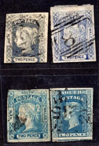 AUSTRALIA 1852-1856 THE 2 PENCE BLUES FOUR DIFFERENT SHADES - Picture 1 of 2