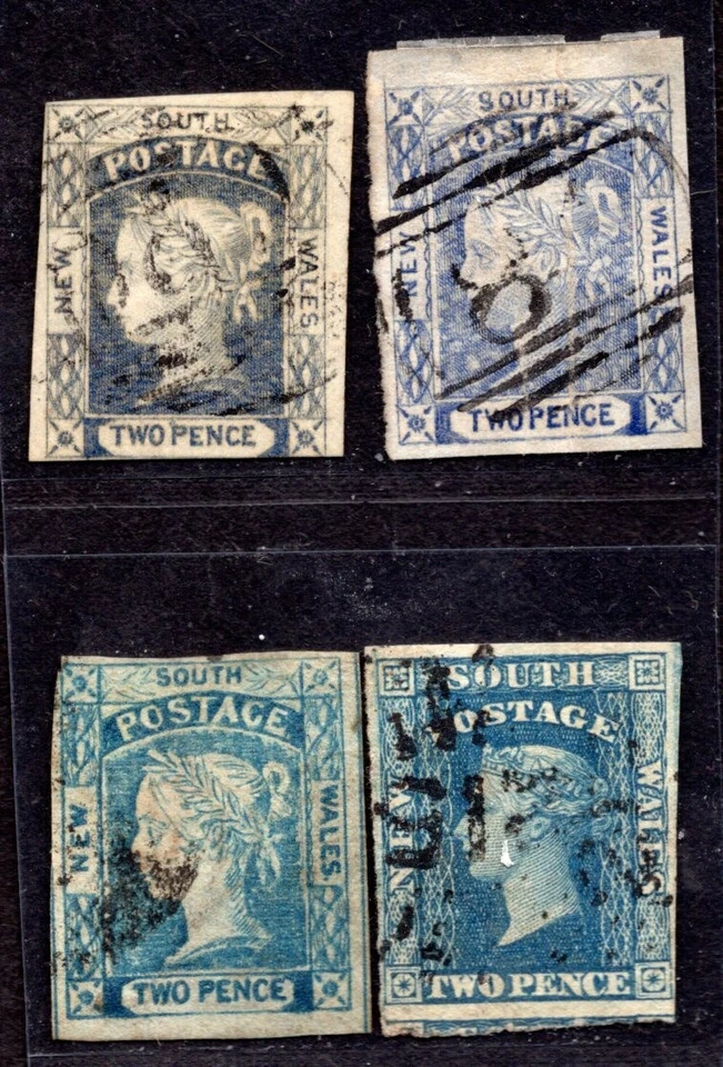 AUSTRALIA 1852-1856 THE 2 PENCE BLUES FOUR DIFFERENT SHADES - Image 1 of 2
