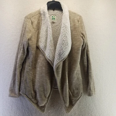 Suéter de té verde para mujer pequeño tostado abierto cárdigan Sherpa manga larga elástico top Foto 1 de 4