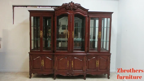 Antique BAU French Country Sideboard Breakfront China Cabinet Display Monumental Cover