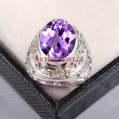 Natural Amethyst Gemstone with 925 Sterling Silver Ring for Men's #5605 - Image 1 of 3