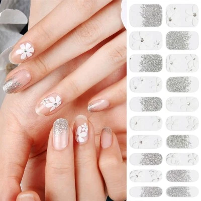 Nail Wraps Stickers Full Metal White Silver Glitter Design Star Daily Beauty Poi - Image 1 of 3