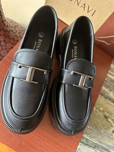 NIB Bonavi Black Leather Slip-On Loafer timeless style Shoes EU size 38 - Picture 1 of 13