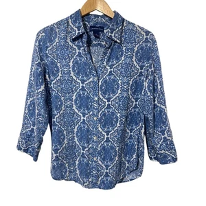 Charter Club Women Linen Shirt Size 10 Paisley Button Down Corporate Office Gift - Picture 1 of 4