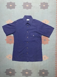 Vintage 1970s short sleeve button shirt polka dot indigo blue Enro men’s medium - Picture 1 of 8
