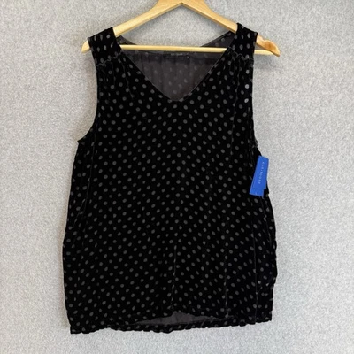 Camiseta sin mangas CORTADA SUELTA de terciopelo negro Burnout a lunares mezcla de seda Lagenlook grande nueva con etiquetas Foto 1 de 4