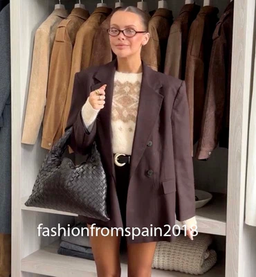 ZARA NEW WOMAN OVERSIZED DOUBLE BREASTED BLAZER JACKET BROWN XS-L 8925/515/700 - Image 1 of 2