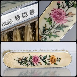 Vintage Silver Art Deco Floral Guilloche Enamel Clothes Brush Birmingham 1938 - Picture 1 of 12
