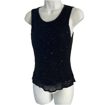 Vintage Scala Sleeveless Beaded Evening Top Silk Lined Black S - Изображение 1 из 4
