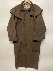 Vintage Duster Coat Mens L Brown Waxed Riding Trench England Country Wear - Picture 1 of 14