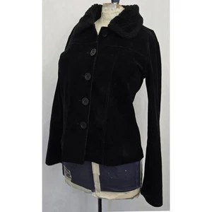 VINTAGE Hot Papaya S Cropped Jacket Faux Fur Collar Black Rayon Suede USA Made - Bild 1 von 12