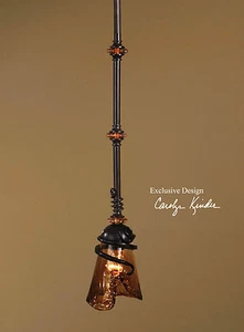 VITALI MID CENTURY COFFEE HOUSE RUBBED BRONZE METAL GLASS PENDANT CHANDELIER - Picture 1 of 3