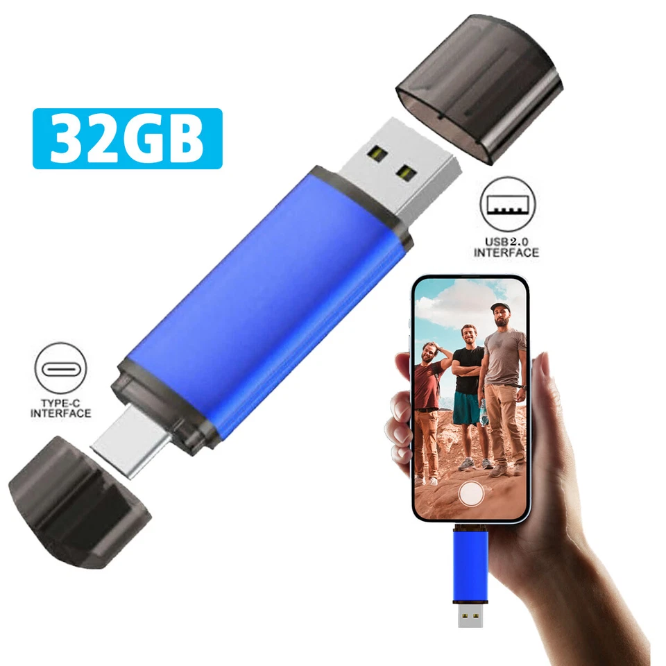 32GB USB 2.0 Type C Flash Drive OTG Dual Port Memory Stick For Smart Phone