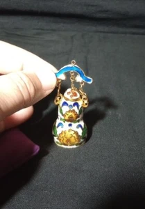 Chinese Cloisonne' Jewelry Pendant Brass Enamel Vessel Urn  Rare Vintage 1970's - Picture 1 of 12