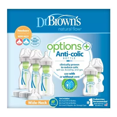 Dr Browns Options+ Wide Neck Newborn Feeding Set - 5 Bottles + Teats • 55$
