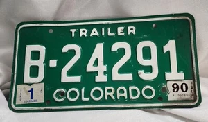 Single Vintage 1990 Trailer License Plate Colorado Green & White B-24291 - Picture 1 of 4