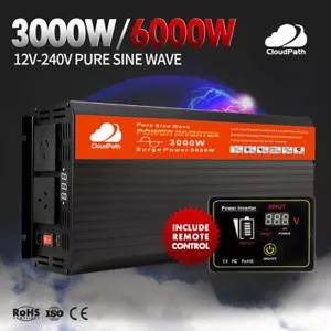 CloudPath 3000W/6000W Pure Sine Wave Power Inverter 12V-240V USB Caravan Boat - Picture 1 of 16