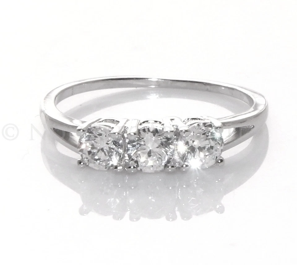 ANELLO TRILOGY FEDINA ARGENTO 925 eff. oro bianco 3 ZIRCONI BIANCHI 4 mm +misure - Immagine 1 di 1