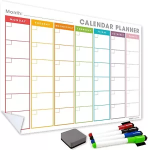 Sticky Wall Planner Monthly Calendar Weekly Daily White Board Memo Dry Wipe Pens - Picture 1 of 66