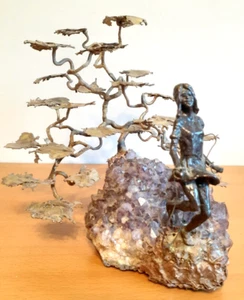 Ron Bertocchi Bronze and Amethyst Sculpture of Young Girl and Tree - Picture 1 of 12
