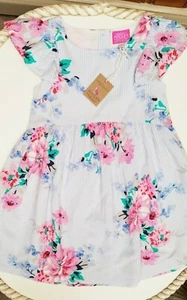 New Joules Girls Emeline Dress Flutter Sleeve Floral Stripe Size 6 31015B - Picture 1 of 6