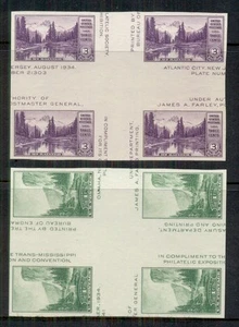 US #769-70 1¢ & 3¢ Crossed Gutter Blocks of 4, no gum as issued, VF, Scott $42. - Picture 1 of 1