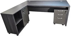 Modern Grey Oak Executive Office Desk with Optional Pedestal & Desk High Return - Picture 1 of 44
