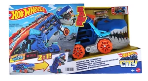 Hot Wheels City Ultimative Transporter 2in1 Dino T-Rex Lichtern Geräuschen Autos - Picture 1 of 5