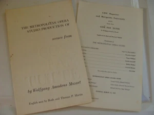 Metropolitan Opera Studio 1962 Marquette Univ. Cosi Fan Tutte Mozart program - Picture 1 of 1