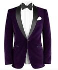 Purple Men Velvet Suits Blazer Party Prom Formal Groom Tuxedos Wedding Suits