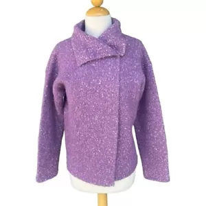 Eileen Fisher Italian Yarn Alpaca Wool Blend Chunky Knit Sweater Jacket Plum PS - Picture 1 of 15