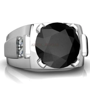 Natural Negro Onix Piedra preciosa con 14K Blanco Anillo Plata Chapado En Oro - Imagen 1 de 15