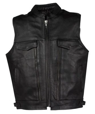 MENS UTILITY LEATHER MOTORCYCLE VEST WITH 2 FRONT PISTOL PETE GUN POCKETS SOFT - Image 1 of 4