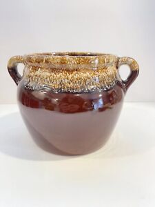 Monmouth Pottery Bean Pot Drip Crock No Lid Two Tone Brown Vintage