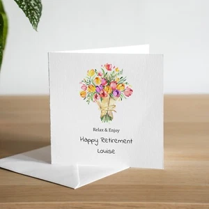 Personalised Handmade Flowers Retirement Card For Her Good Luck Congratulations - Picture 1 of 3