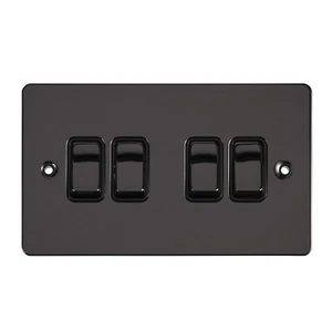 2x Black Nickel Flat 4 Gang Light Switch - 10 Amp Quadruple 4G 2 Way - Picture 1 of 3
