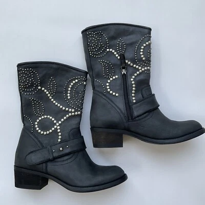 Botas de cuero con tachuelas occidentales Guess Esperanza para mujer en negro talla 5,5 Foto 1 de 4