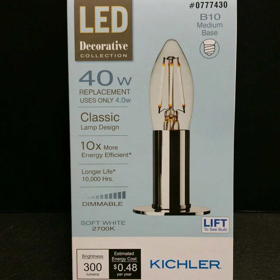 Kichler Decorative Collection 40-Watt Clear B10 LED Light Bulb w/Medium Base - Image 1 of 4