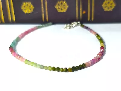 Naturale Tormalina Bracciale con Perline, Multicolore Cristallo Gemme, Sterling - Immagine 1 di 4