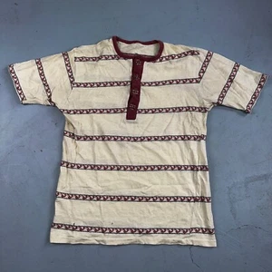 Vtg 60s 70s T Shirt Mens M Sports Striped Surf Skate Disco Rockabilly Button Tee - Picture 1 of 8