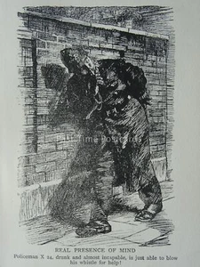 Law & Police POLICEMAN DRUNK & INCAPABLE - A REAL PRESENCE OF MIND c1905 Cartoon - Picture 1 of 2