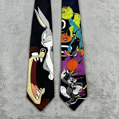 Lot of 2 Space Jam Looney Tunes Ties 1996 Taz Bugs Bunny Aliens VINTAGE - Изображение 1 из 4