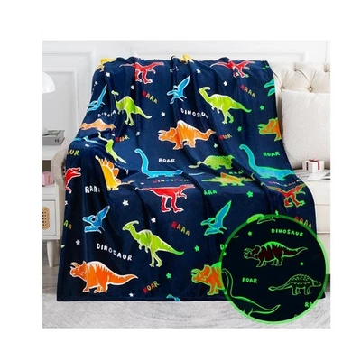 Manta de franela suave para niños Dinosaurio Brilla en la oscuridad 50x60 NUEVA Foto 1 de 4