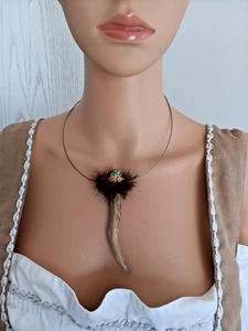 Collana ciondolo corna di cervo con pelliccia di cristallo Swarovski visone Oktoberfest - Foto 1 di 13
