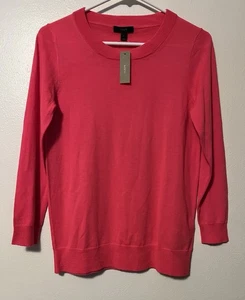 J.Crew Damen Pullover 100% Merinowolle klein rosa/rot einfarbig 3/4 Ärmel NEU - Bild 1 von 8