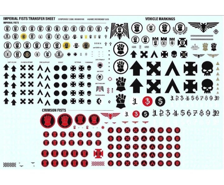 GAMES WORKSHOP Imperial Crimson Fists Transfer Sheet Combat Patrol Warhammer 40K Space Marines