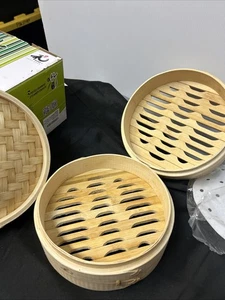 Traditional Oriental Bamboo Steamer. Two Tiers. 8” - Picture 1 of 3
